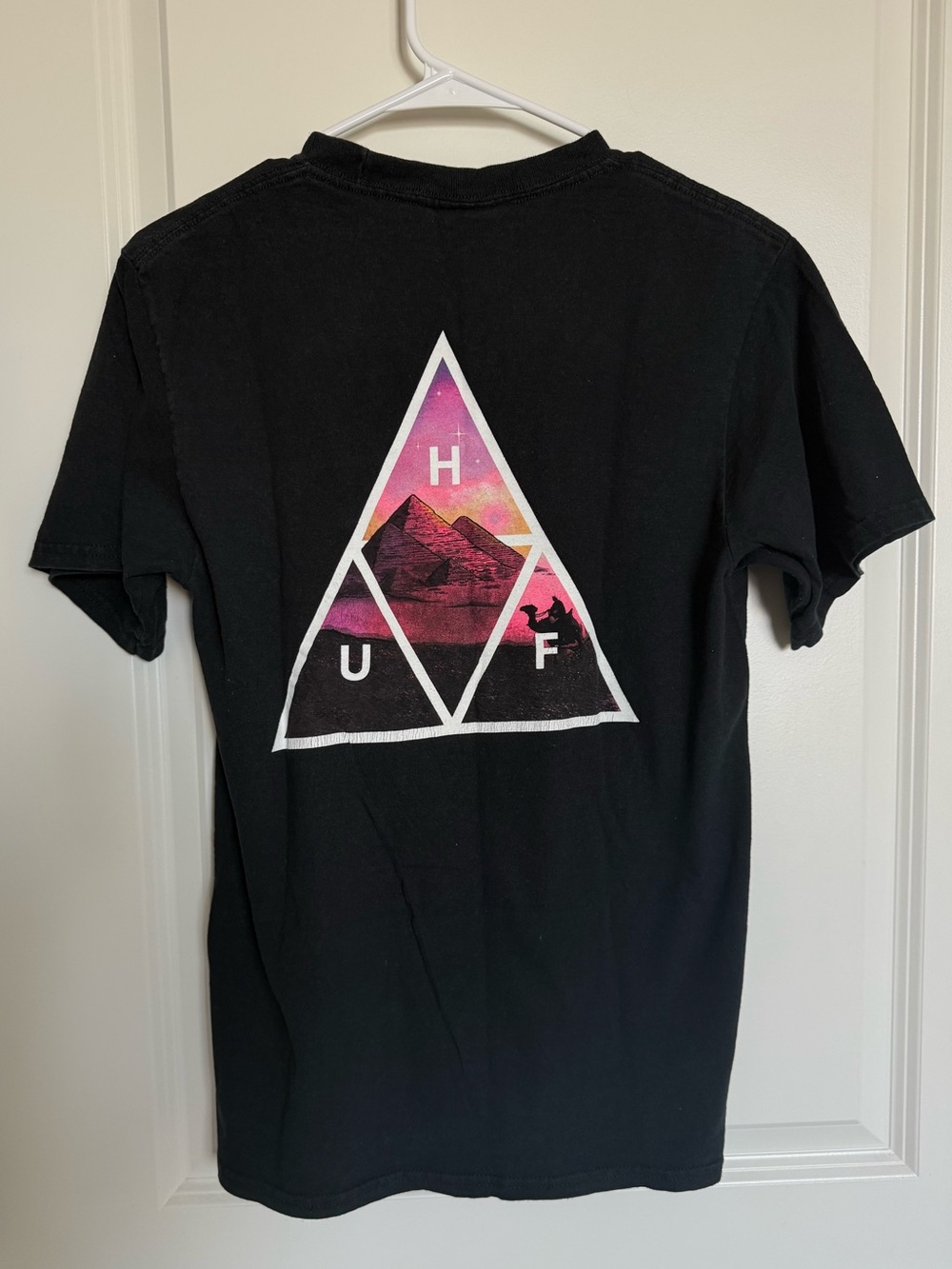 HUF T-shirt with Pyramids in Triangle Graphic - Black, Pink, & Purple